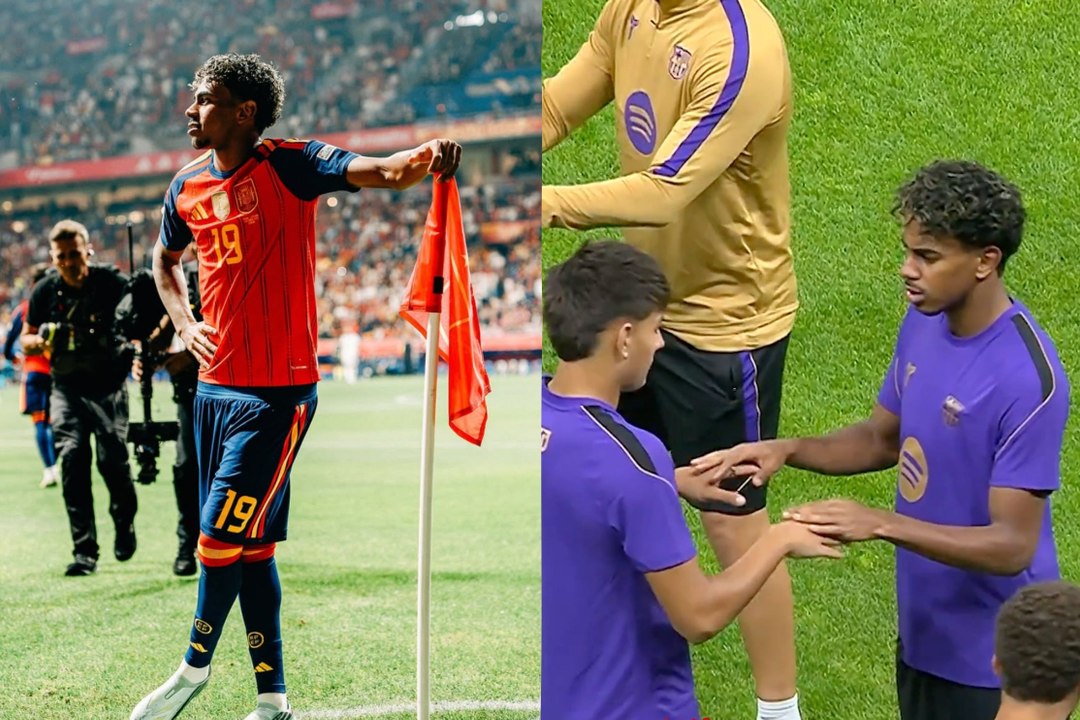 Lamine Yamal plays hilarious hand-slapping game with Barcelona teammate before Champions League match