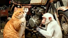 Kucing Oren dan monyet putih service motor