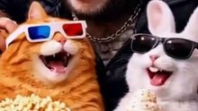 Kucing Oren bersama kelinci putih dan monyet coklat rambut punk di bioskop