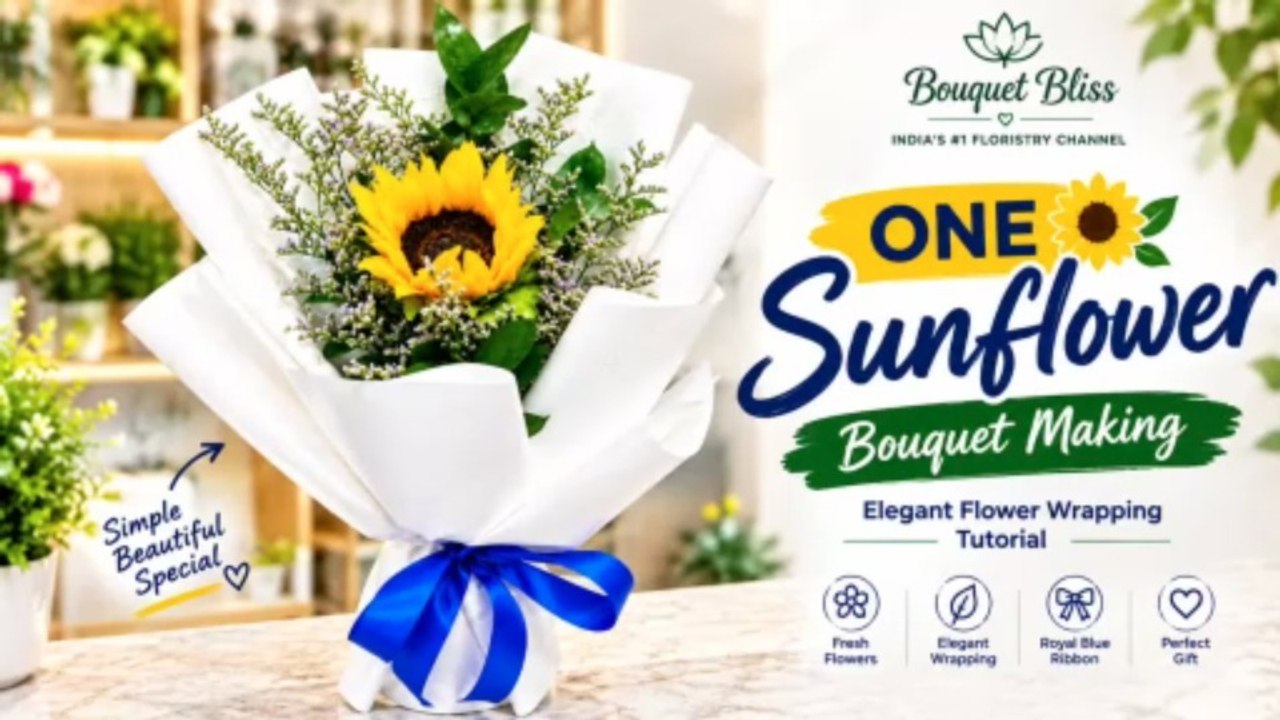 Single Sunflower Bouquet Making 🌻 | Elegant Flower Wrapping Tutorial ...