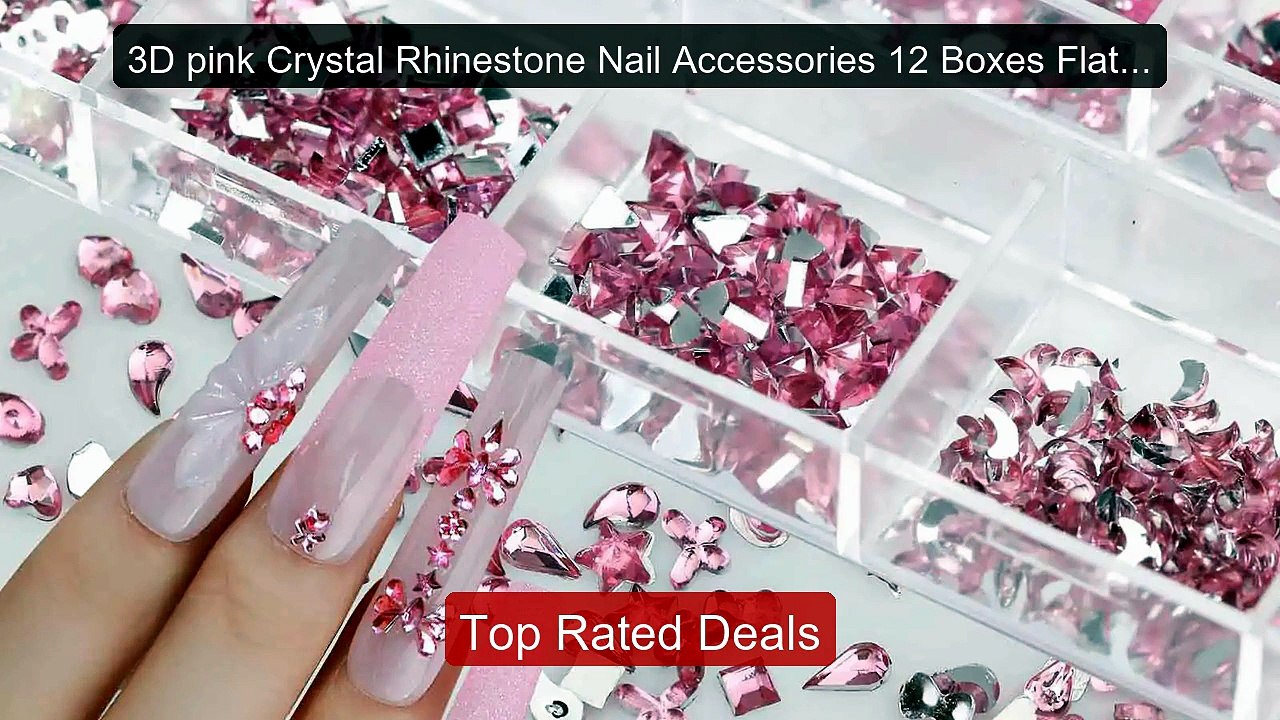 3D pink Crystal Rhinestone Nail Accessories 12 Boxes Flat Back ...