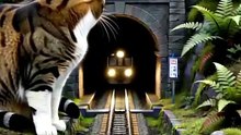 トンネルに頭だけ突っ込んだ駅長猫。奥からライトが来て、慌てて退避【駅長猫編】#shorts