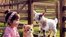 Toddler and baby lamb together