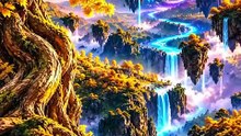 Epic Volcano Fantasy Landscape | Floating Islands & Waterfalls 4K