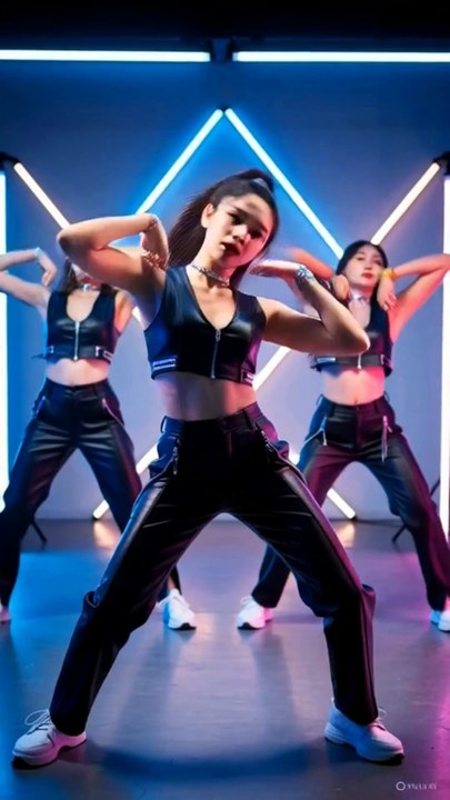 Day 146: Black Leather Pants x Black Crop Top | 3 Girls Neon Blue V ...