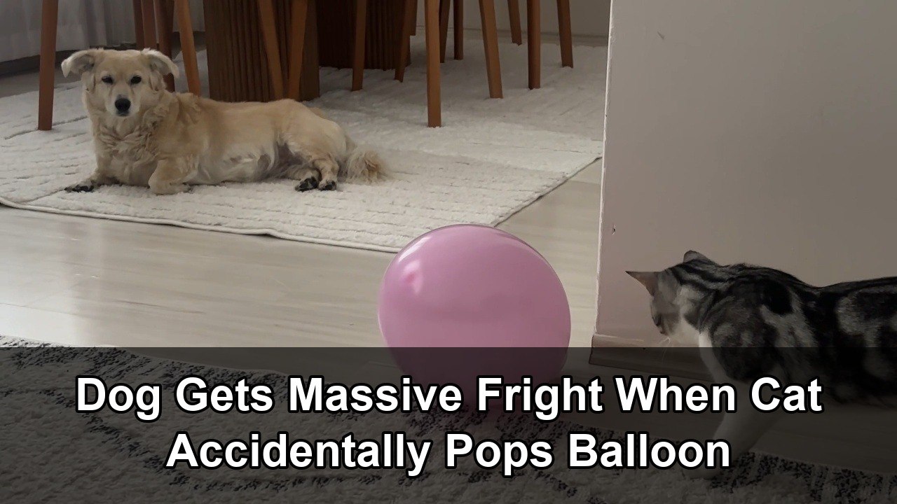Canine Startles at Unexpected Balloon Explosion Caused by Feline ...