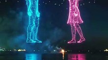 A Romantic Drone Show: A Man Gives Her a Rose in the Sky