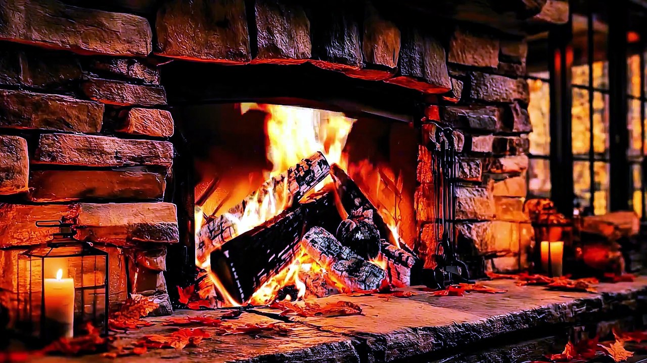 Cozy Fall Stone Fireplace 🔥 Crackling Fire Sounds for Relaxation ...