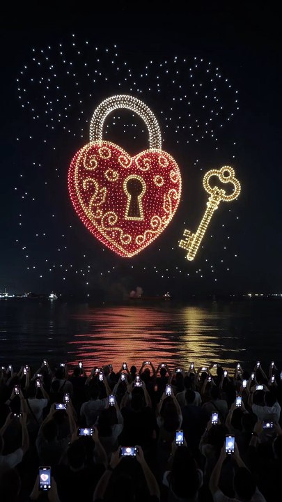 A Giant Heart Lock Transforms Into “I LOVE YOU” | Drone Show - video ...
