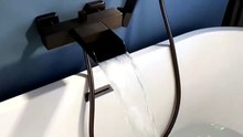 Wall Mount Waterfall 2-Handle Matte Black Bathtub Filler Tap with Hand Shower