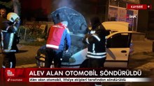 Kayseri'de çalıştırıldığı sırada alev alan otomobil, itfaiye ekipleri tarafından söndürüldü