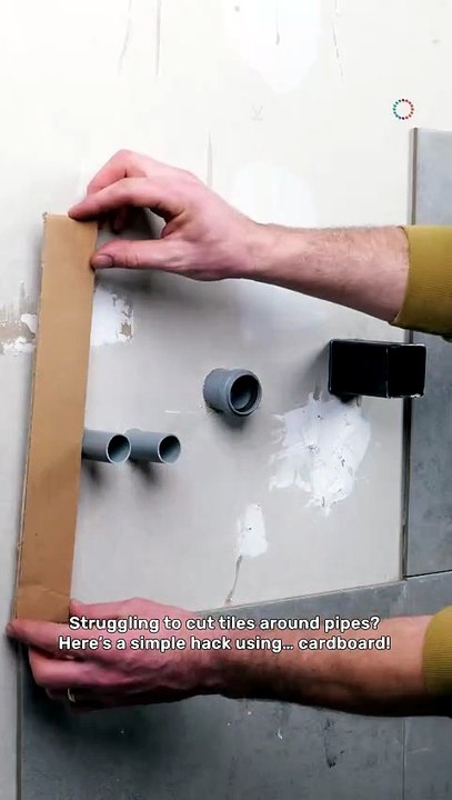 Easy DIY hack to cut tiles around pipes using cardboard 🛠️ - video ...