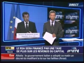 Nicolas Sarkozy le RSA sera financé par une taxe de plus