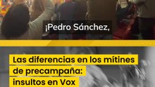 La diferencia en los mítines de precampaña: insultos en Vox y bailes en el PSOE