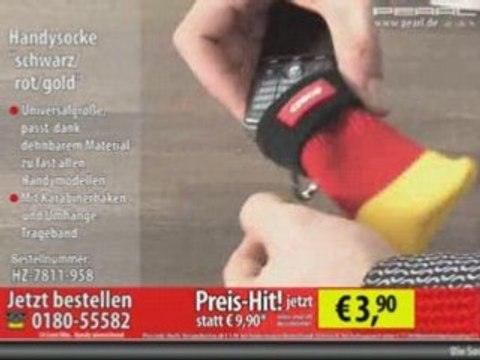 Handysocke schwarz/rot/gold mit Karabiner/Trageband
