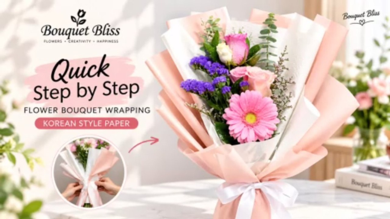 How to Wrap a Flower Bouquet | Korean Style Wrapping Tutorial - video ...