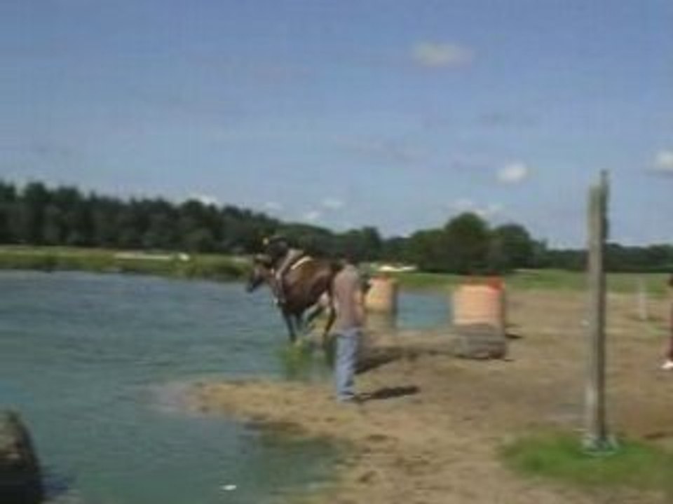 Laurie puis Sybill sur les troncs à réception dans le lac