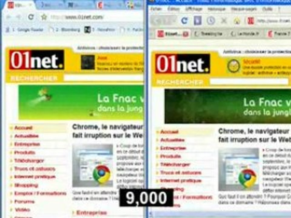 Rapidité Chrome surpasse Firefox et IE