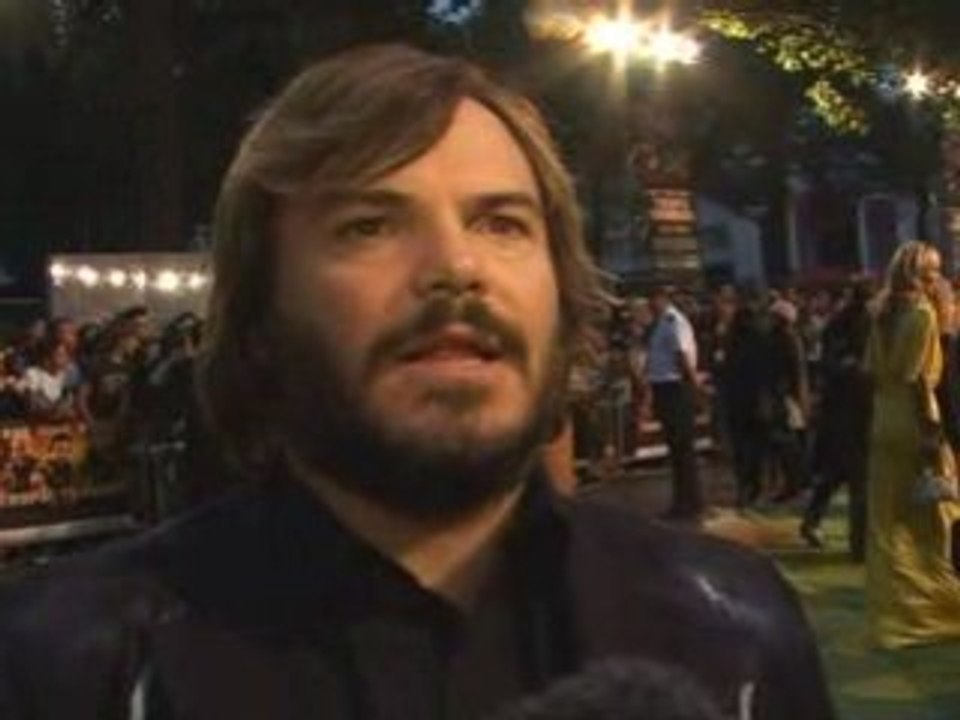 Jack Black speaking at the UK premiere of Tropic Thunder