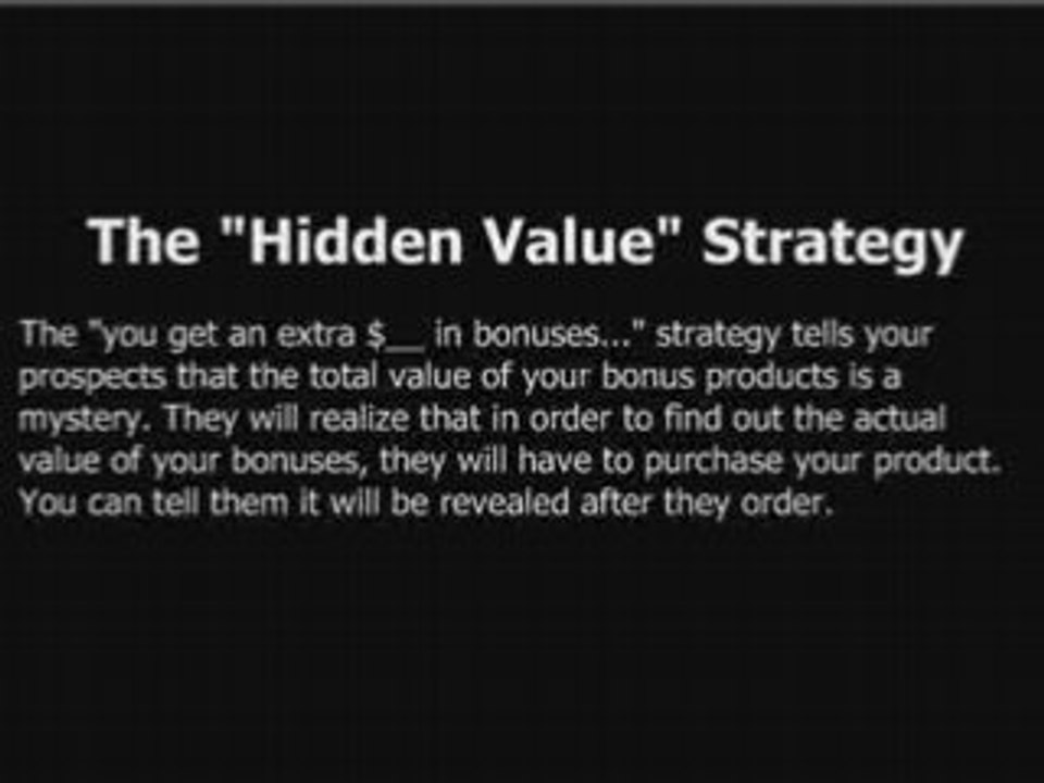 Free Internet Marketing Course - The "Hidden Value" Strategy