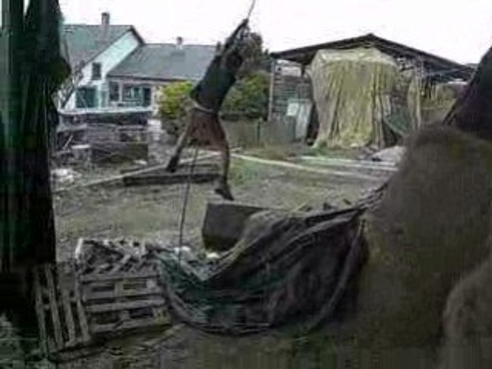 Tarzan sur les bottes de foins avec une chute