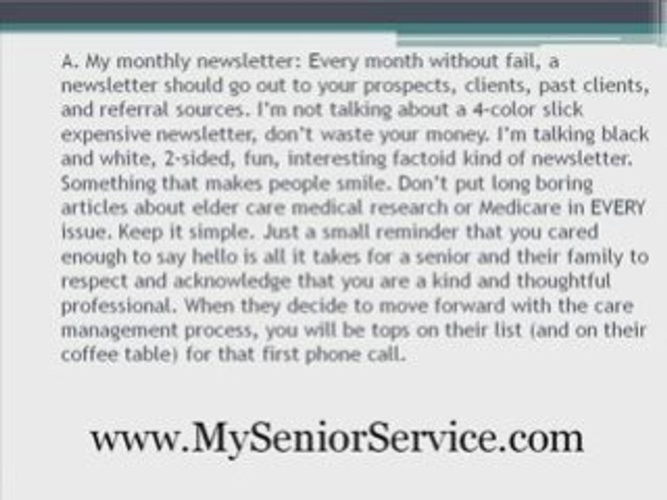 Marketing Elder Care FAQ #6- With Newsletters