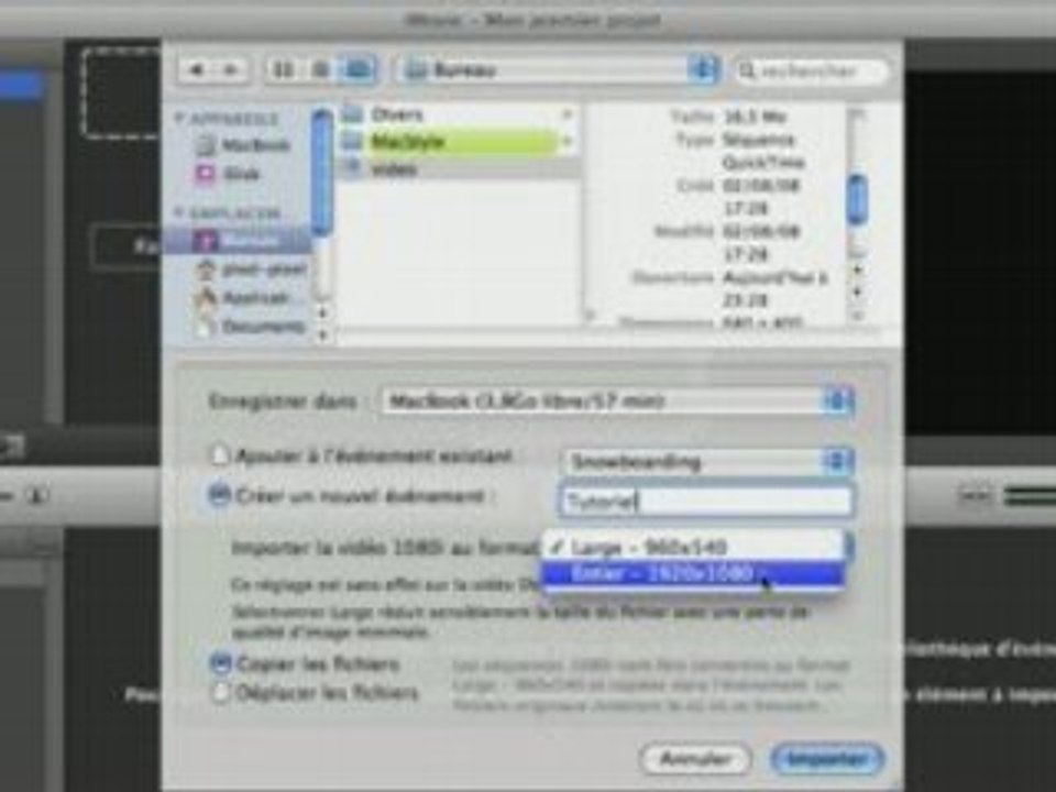 iMovie '08 : Importer des fichiers