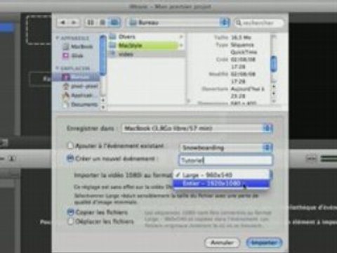 iMovie '08 : Importer des fichiers