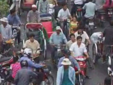 Traffic at ORussei market, Phnom Penh, Cambodia