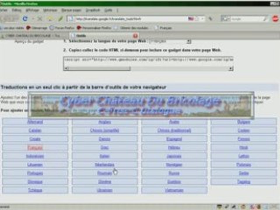 Traduction directement de la barre outils de Firefox