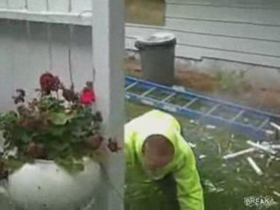 Guy Falls Through Florescent Bulbs with Crotch