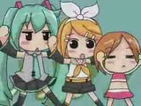 Hatsune Miku, Rin et une toute petite Meiko