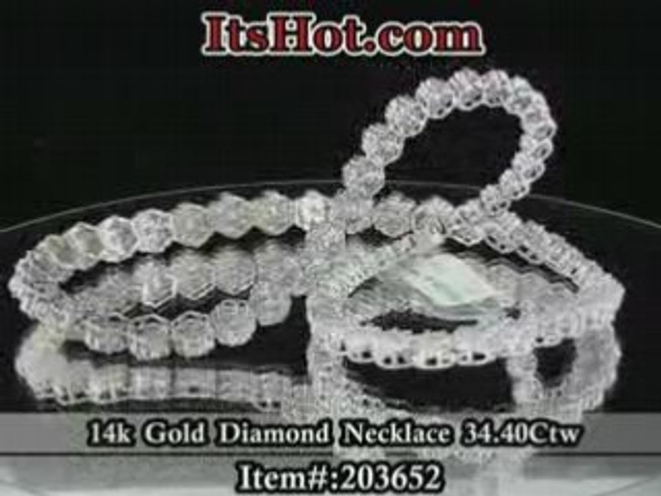 14k Gold Womens Diamond Necklace w Round Diamonds 34.40ctw
