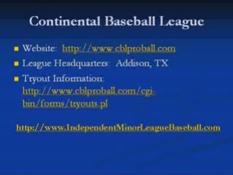Independent Baseball Leagues (For 2009)