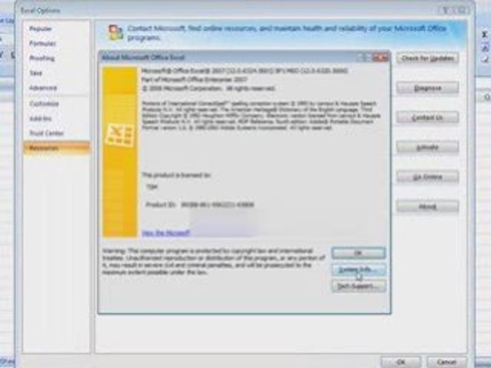 Lesson 1-1 Start Excel 2007 and check your program version
