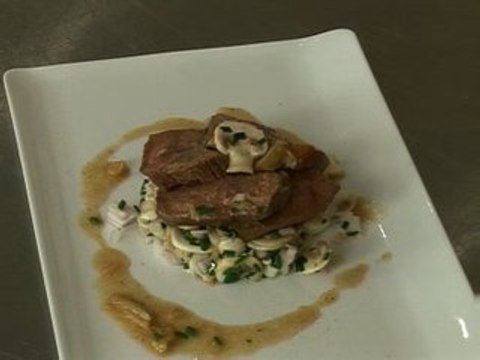 Aiguillettes de canard aux champignons marinés