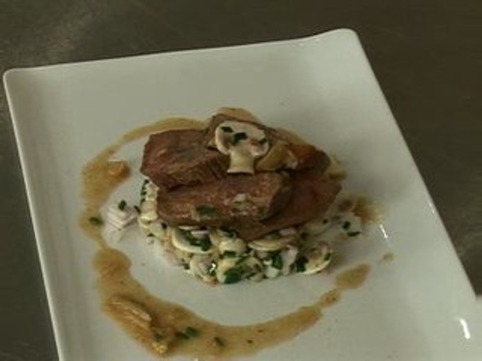 Aiguillettes de canard aux champignons marinés