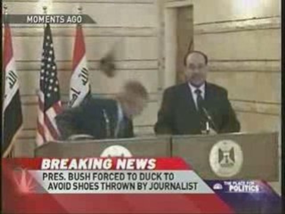 President Bush GETS SHOES THROWN AT HIM BY JOURNALIST___