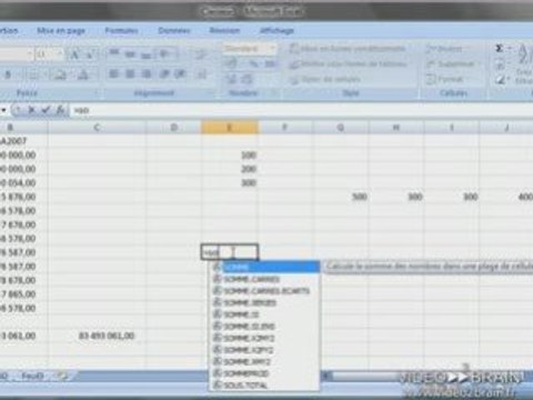 Microsoft Excel 2007 : La fonction Somme en 2D