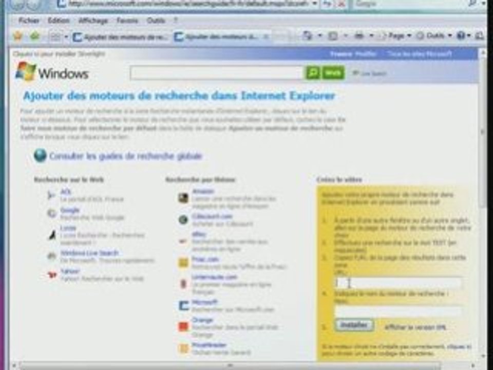 Ajouter des moteurs de recherche dans Internet Explorer 7