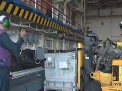 USS San Antonio (LPD 17) receives supplies from USS Theodore