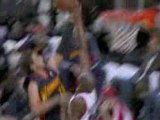 NBA Travis Outlaw rejects Marco Belinelli in the paint.