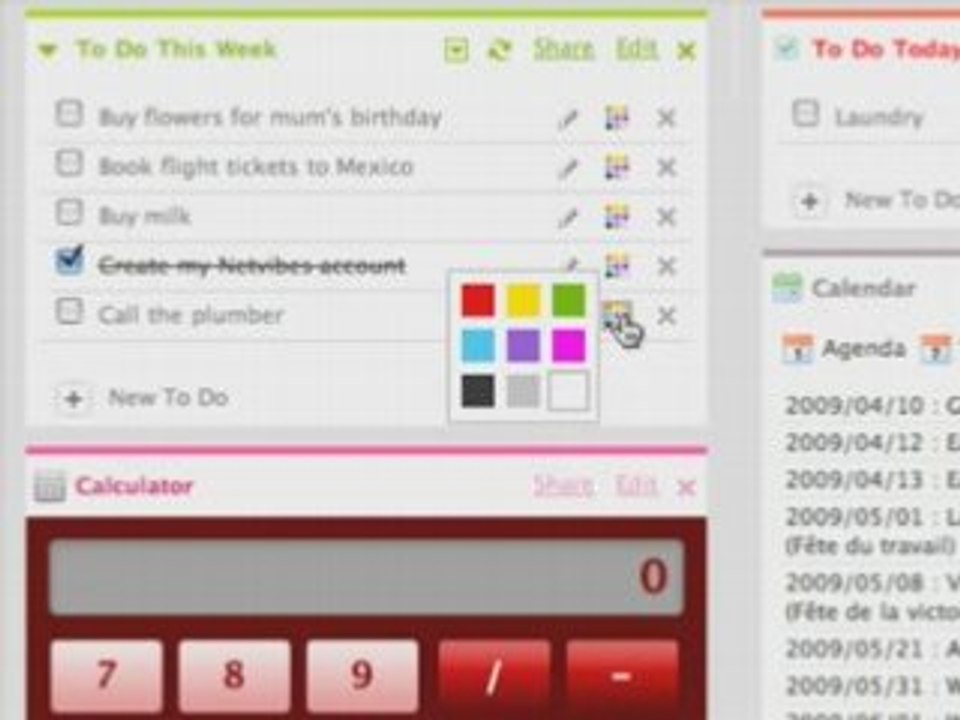 Netvibes : liste de tâches