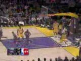 NBA Derek Fisher pass to Pau Gasol for the dunk and the foul