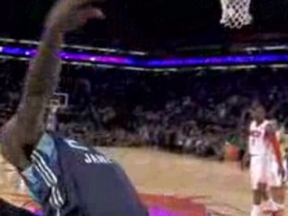 NBA LeBron James throws one down off the glass late in the A