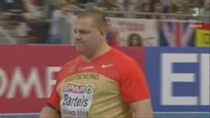 Athlé Europe indoor Turin Lancer poids Niaré 20m42