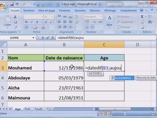 Calcul Age avec Excel
