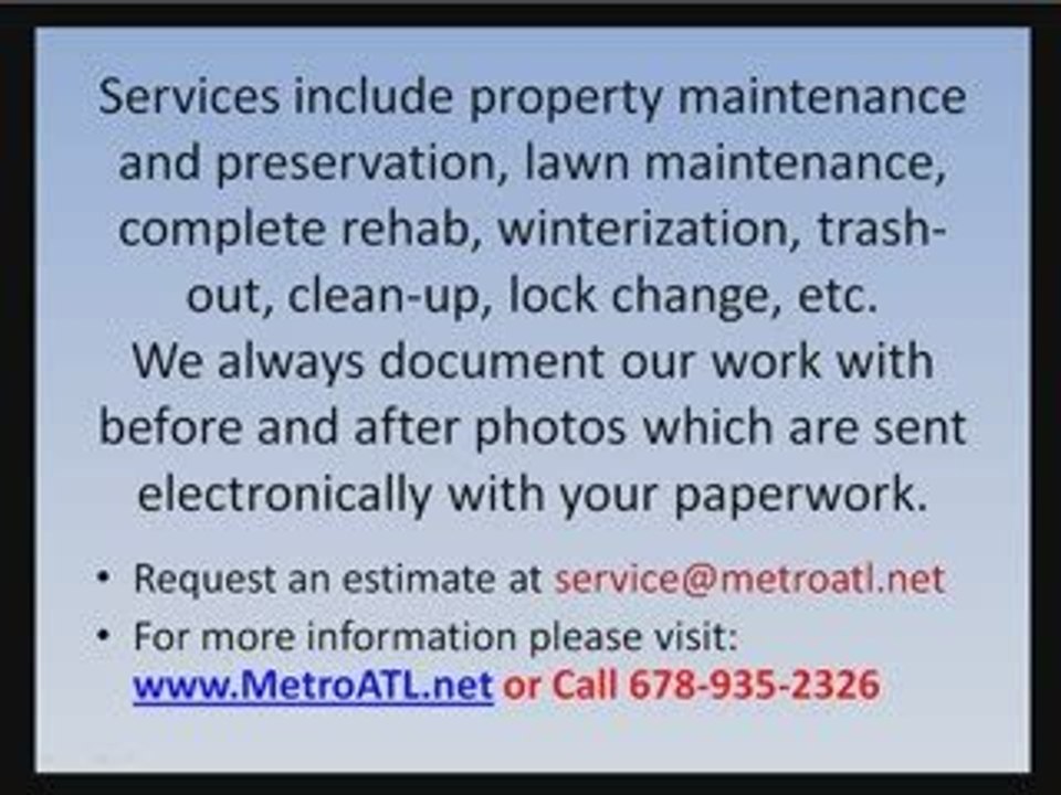 Atlanta Board up, Trash out, Repair services for REO Indu...