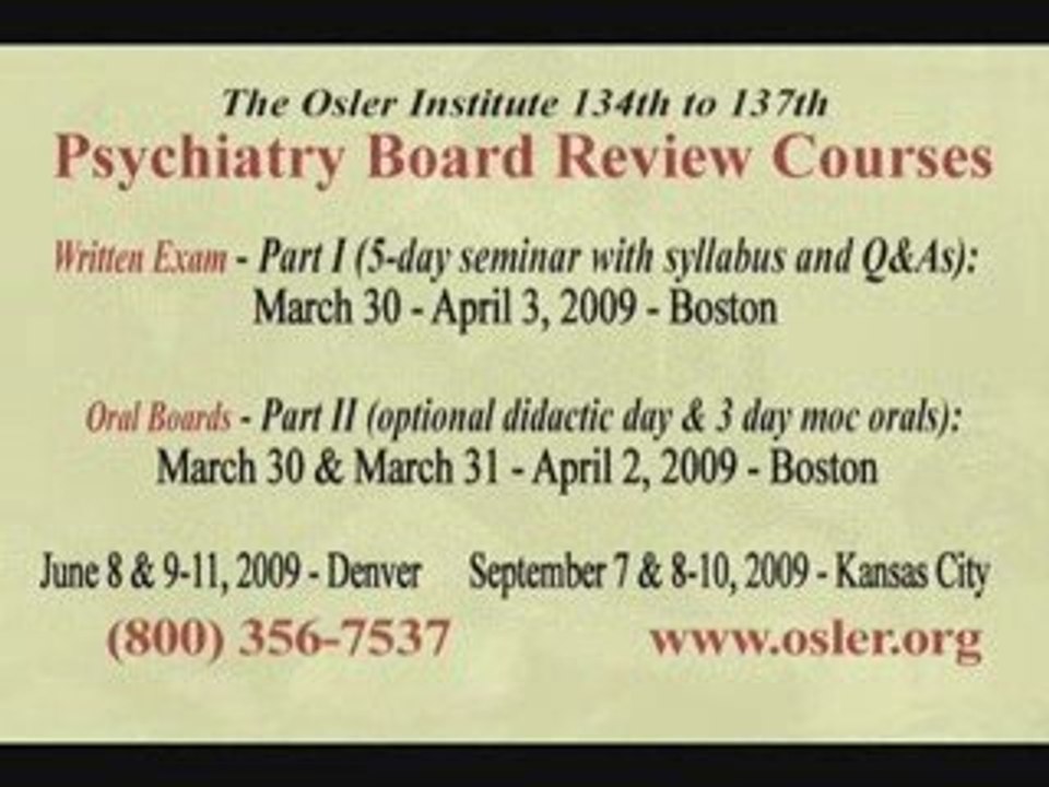 Upcoming Psychiatry Board Review