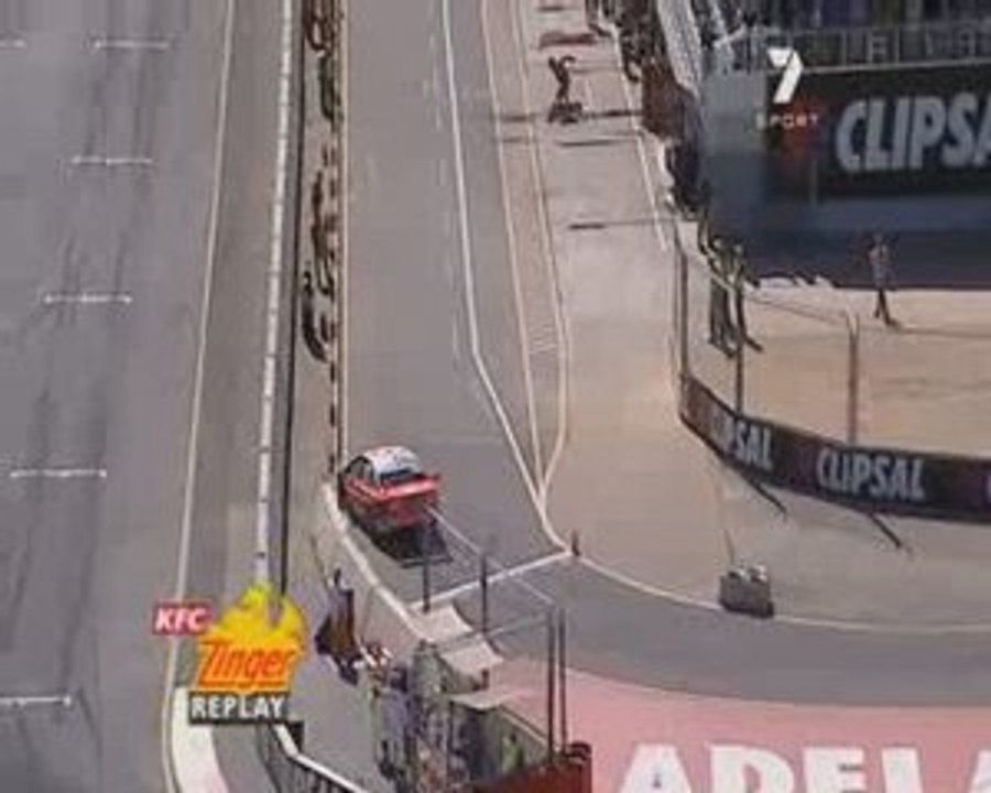 V8 Supercars Lowndes hits the pit wall Adelaide 2009 race 2